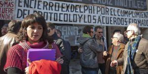 Teresa Rodríguez y José María González, en una reunión pasada con el colectivo de los ex de Delphi