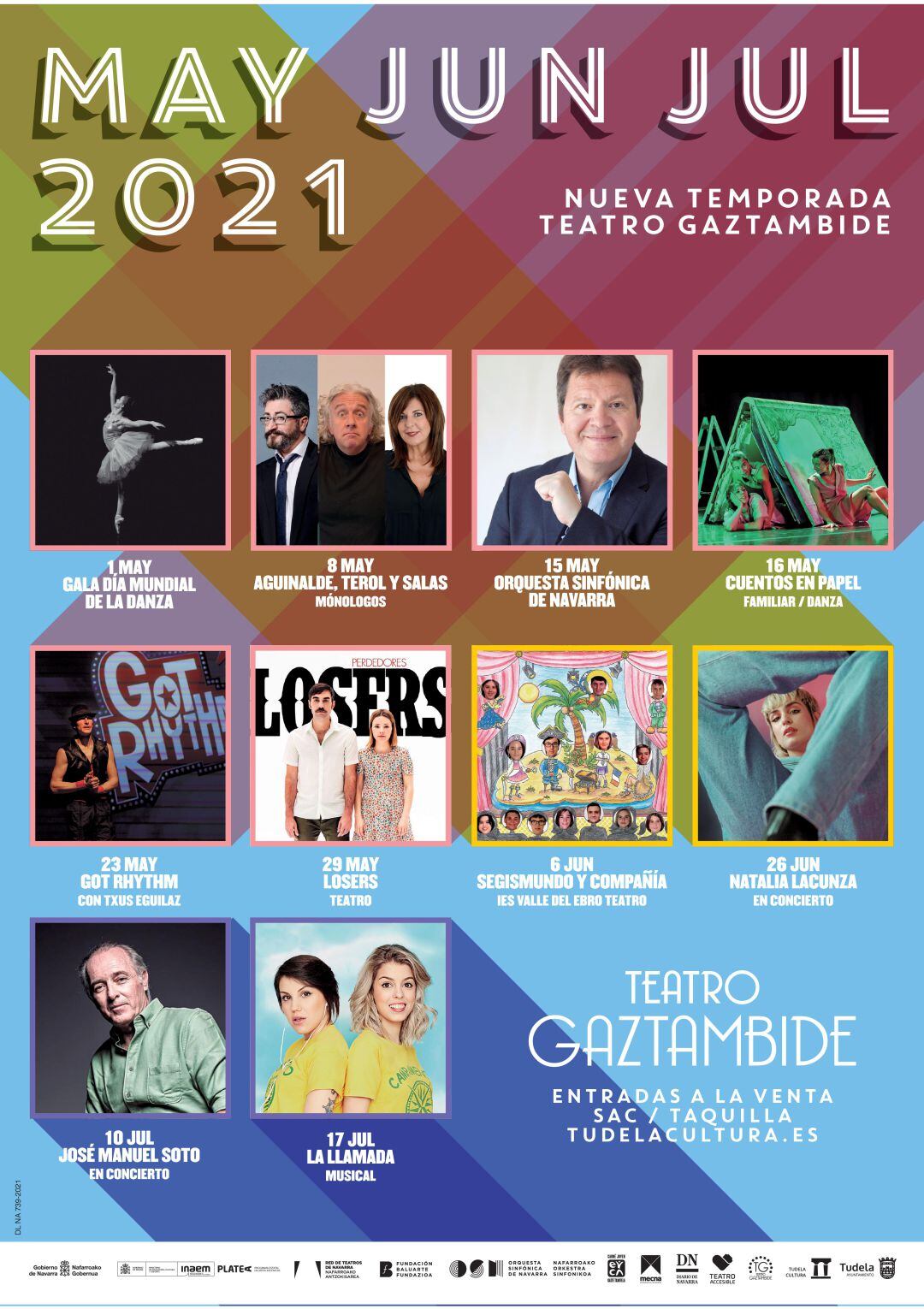 Cartel de la temporada mayo-julio de 2021 del Teatro Gaztambide de Tudela