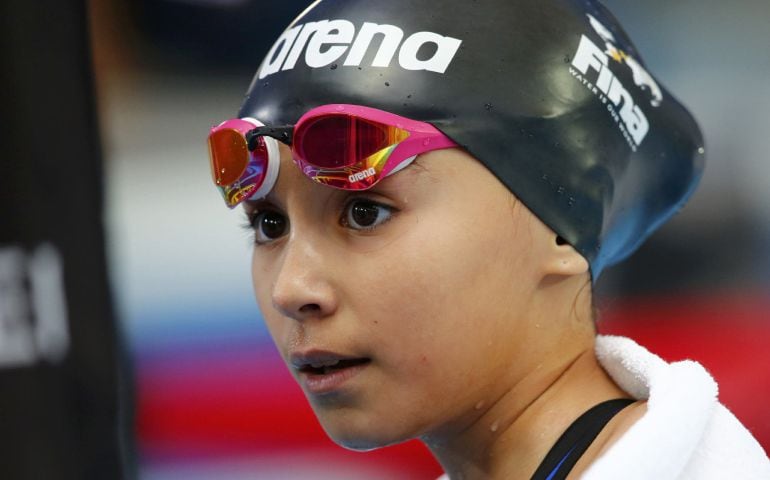 Alzain Tareq después de competir en las series de 50 mariposa de los Mundiales de Kazán.