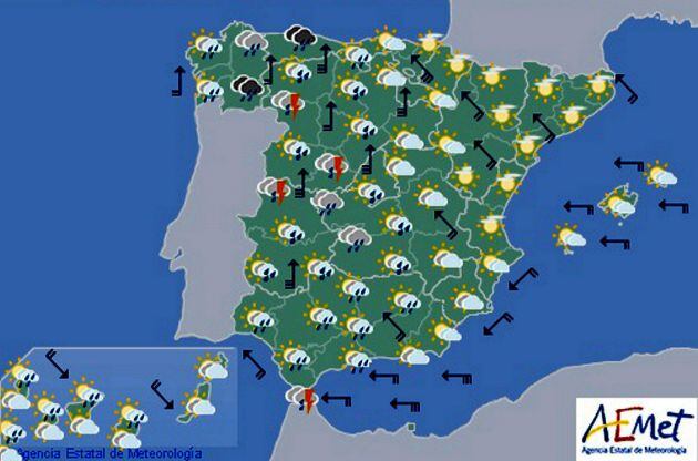 Mapa de AEMET válido para el miércoles 17 de 12 a 24 horas.