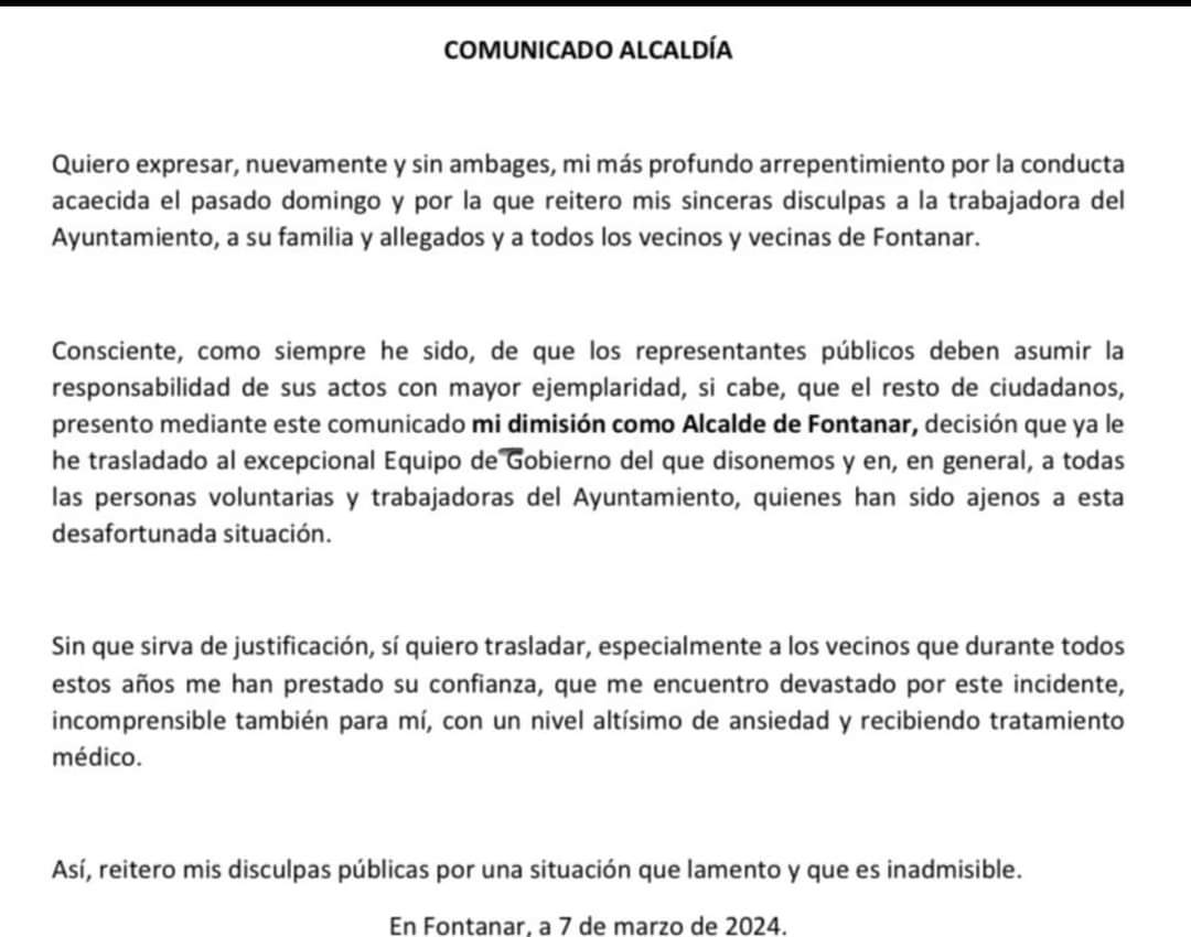 Comunicado del alcalde a los vecinos de Fontanar