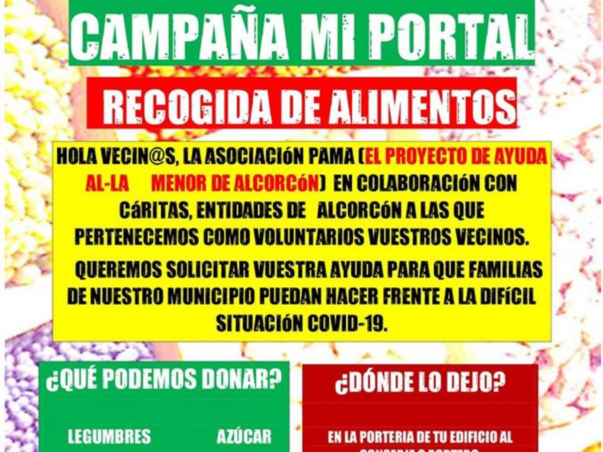 PAMA pone en marcha la campaña "Mi portal", recogen alimentos para las familias más vulnerables de Alcorcón