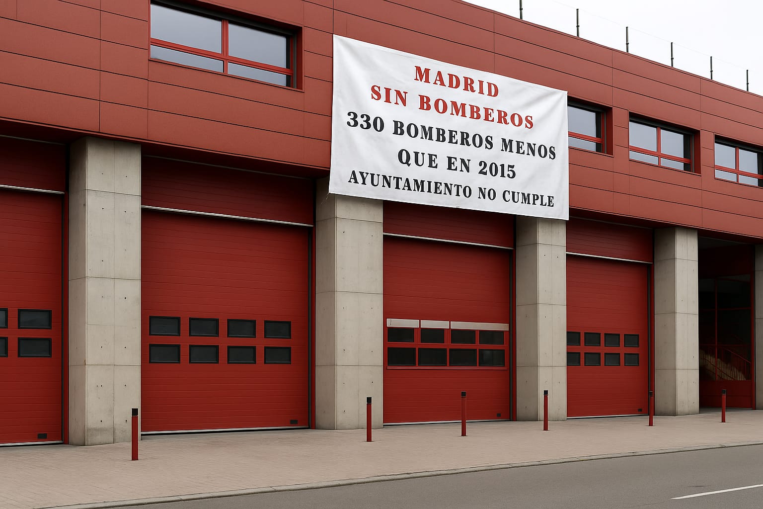 Cartel colgado en todos los parques de Bomberos de Madrid denunciando la falta de efectivos