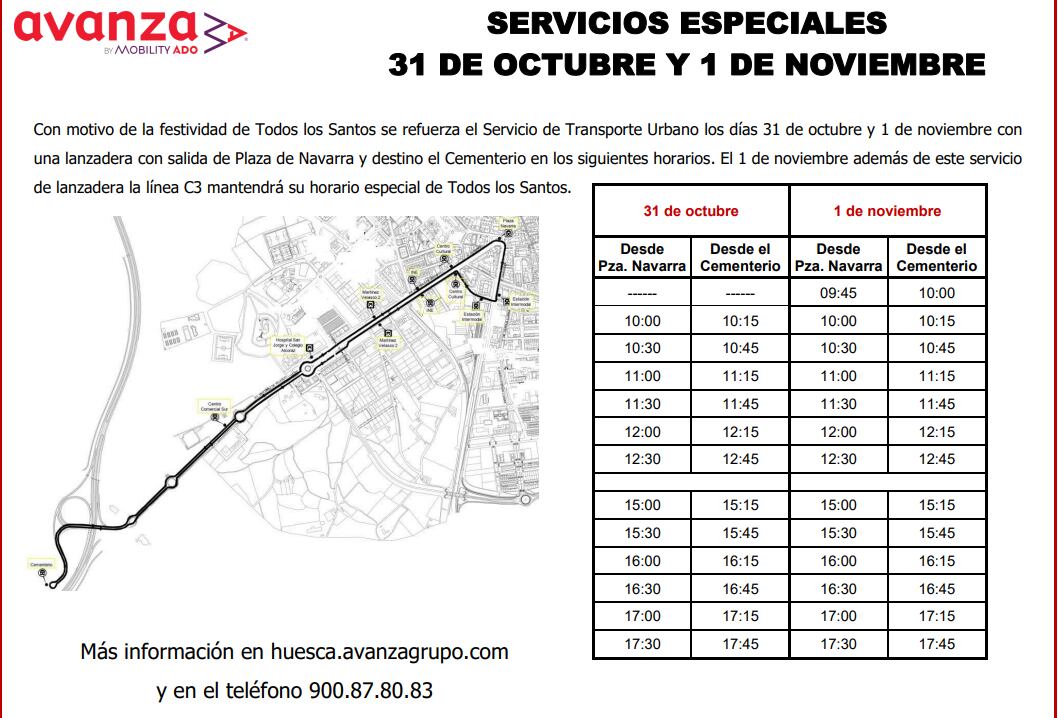 Horarios especiales autobús Todos los Santos