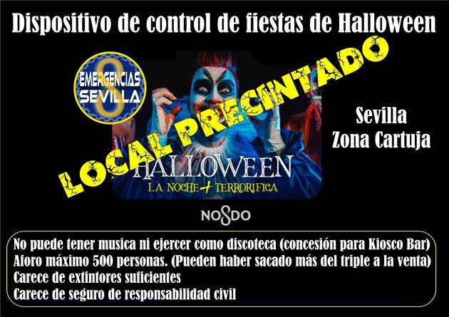 Convocatoria de la fiesta de Halloween en el local de la Isla de la Cartuja clausurado por la Policía Local de Sevilla por diversos incumplimientos