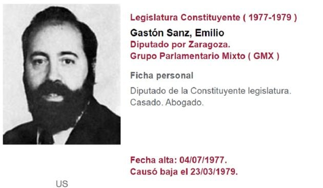 Ficha de Emilio Gastón como diputado por Zaragoza en la Legistatura Constituyente