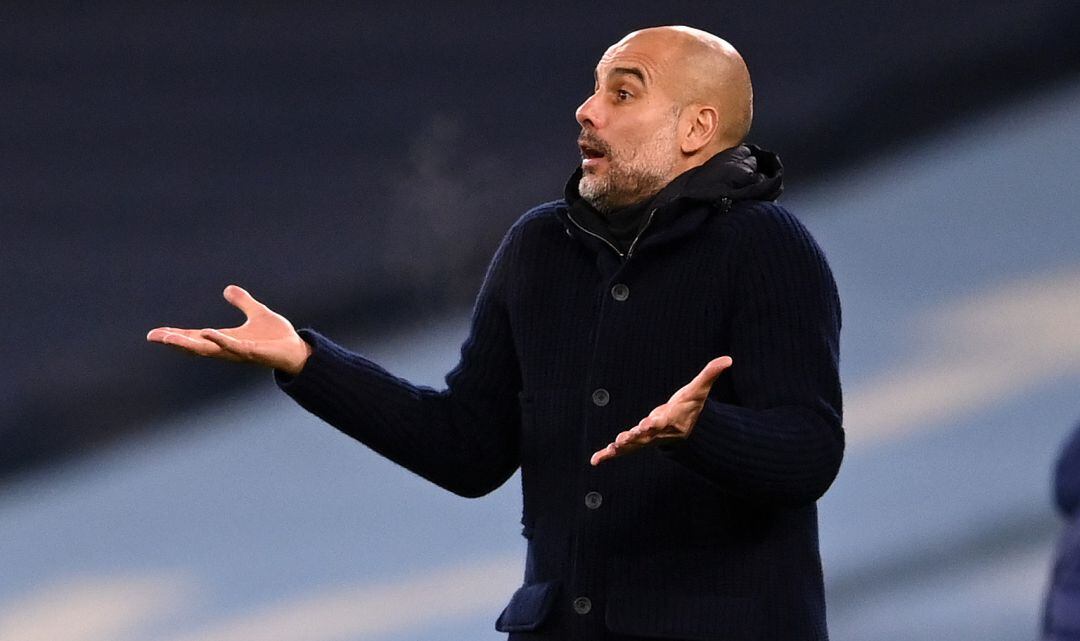 Pep Guardiola, en el partido del Manchester City ante Olympiakos.