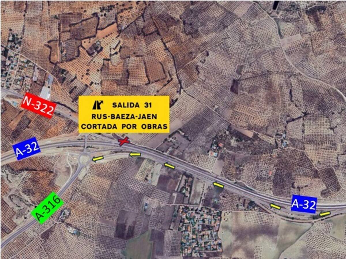 Cerrada hasta final de octubre la salida 31 de la A-32 con sentido Bailén por obras en el semienlace de Baeza