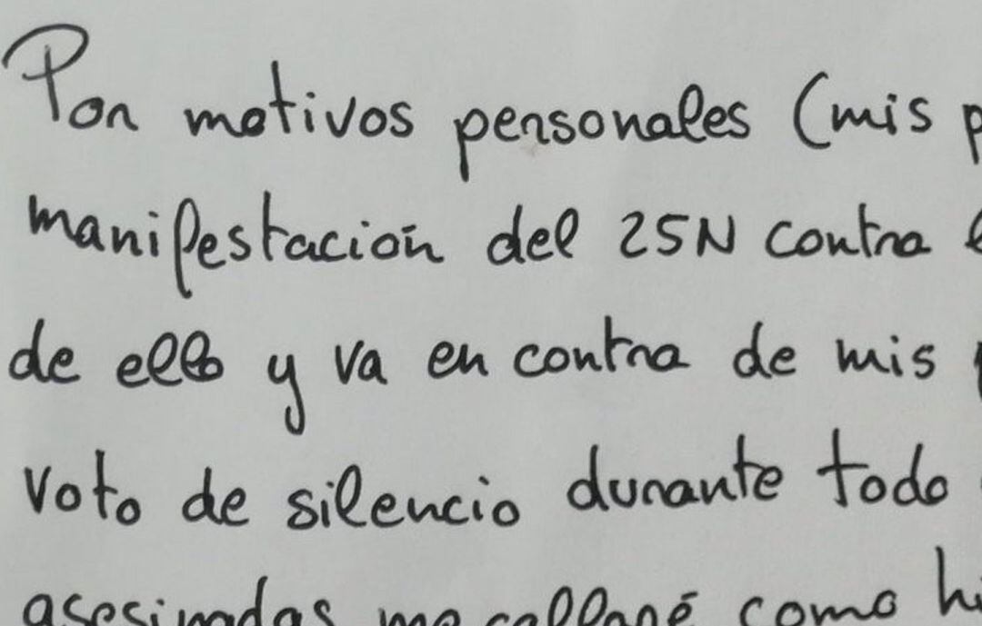 Extracto de la nota de la alumna.