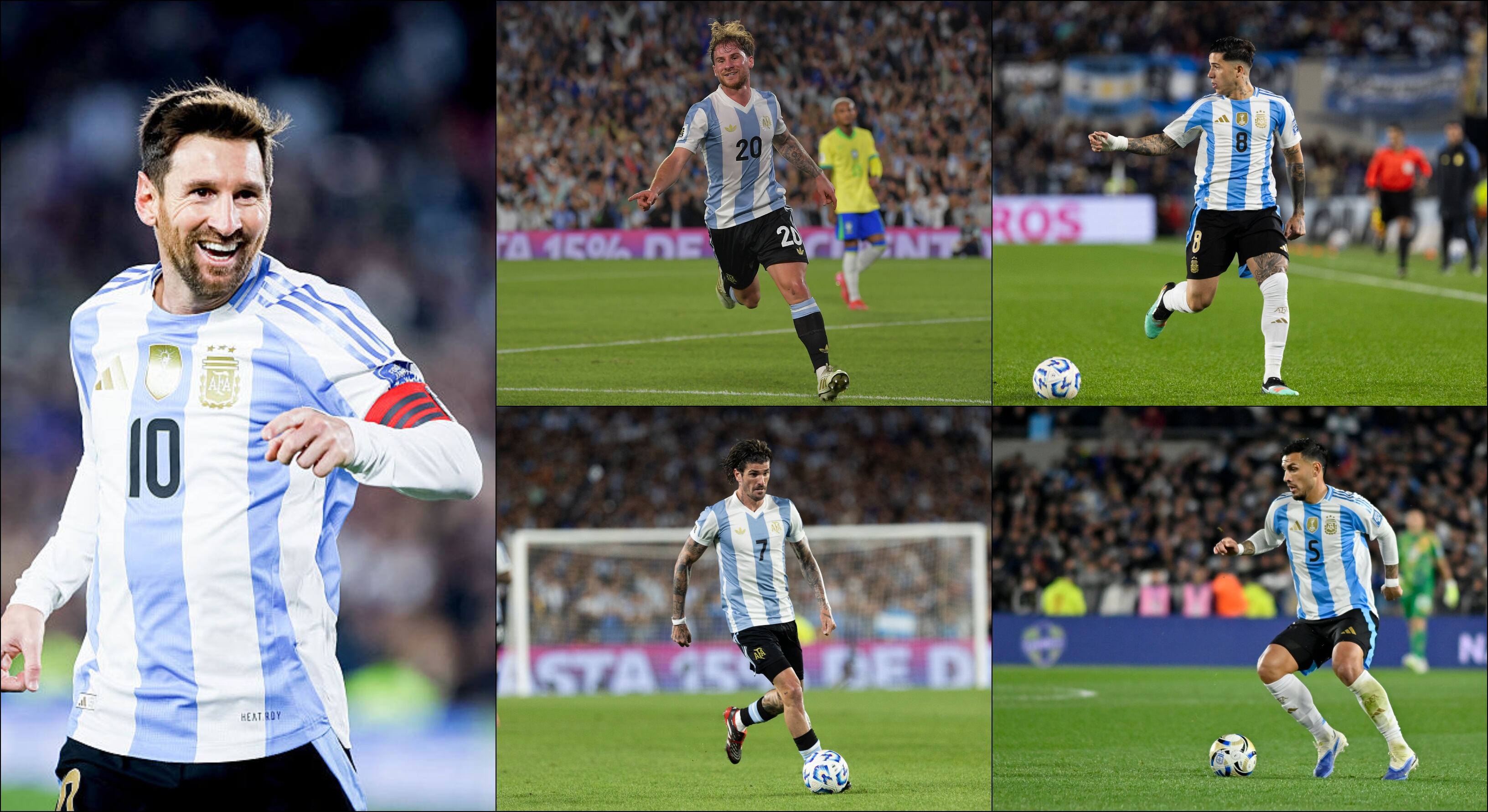Messi, Mac Allister, Enzo Fernández, Rodrigo de Paul y Leandro Paredes (Montaje con fotos de Getty Images).