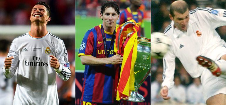 Tres leyendas de la Champions: Cristiano, Messi y Zidane.