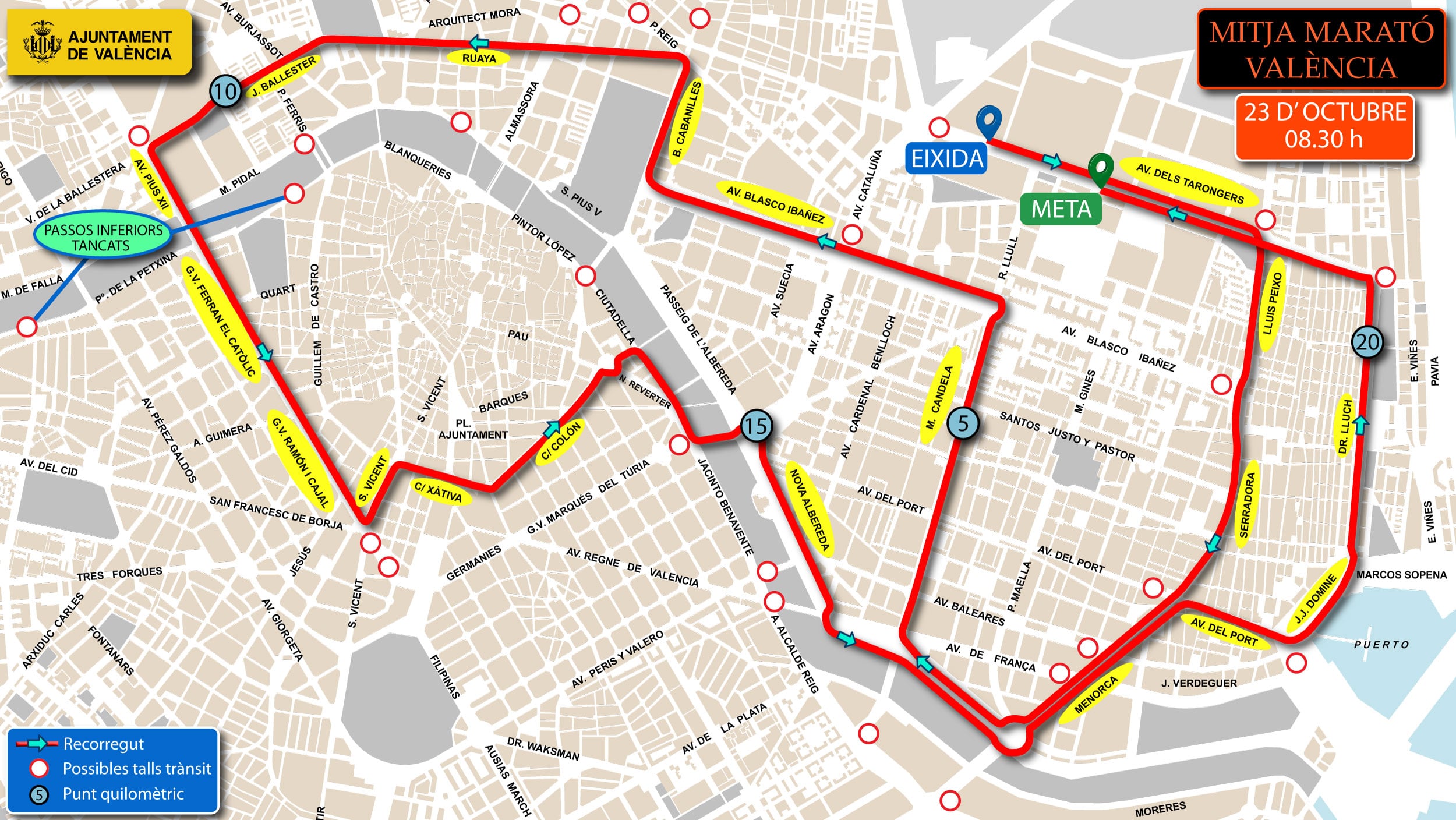 Cortes de tráfico por el Medio Maratón de València