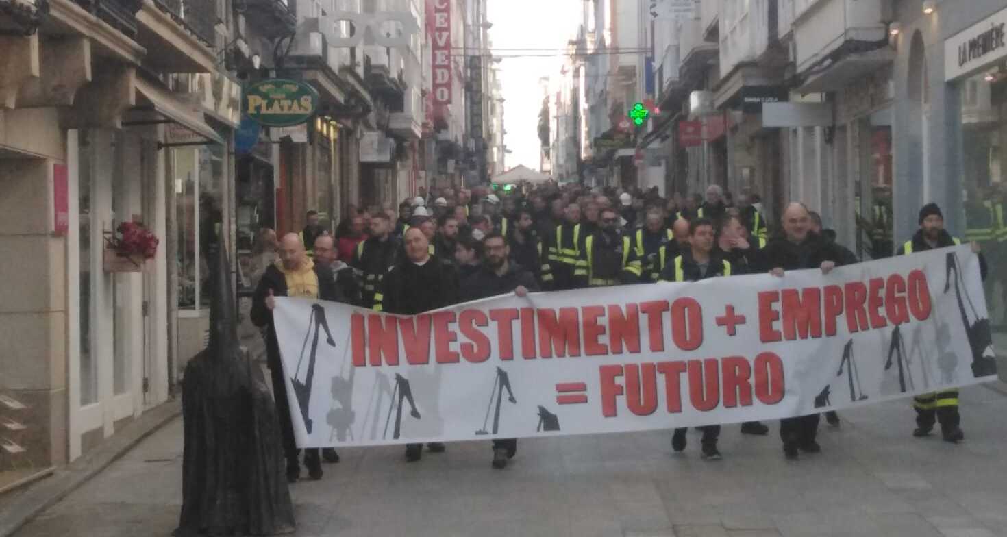 La plantilla de Navantia Ferrol en manifestación este jueves (foto: comité de empresa)