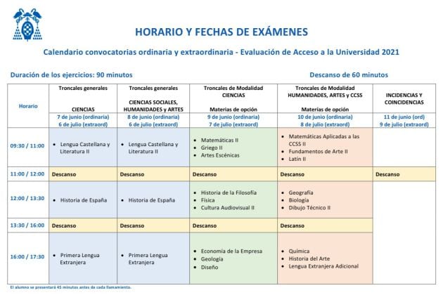 Horarios EvAU