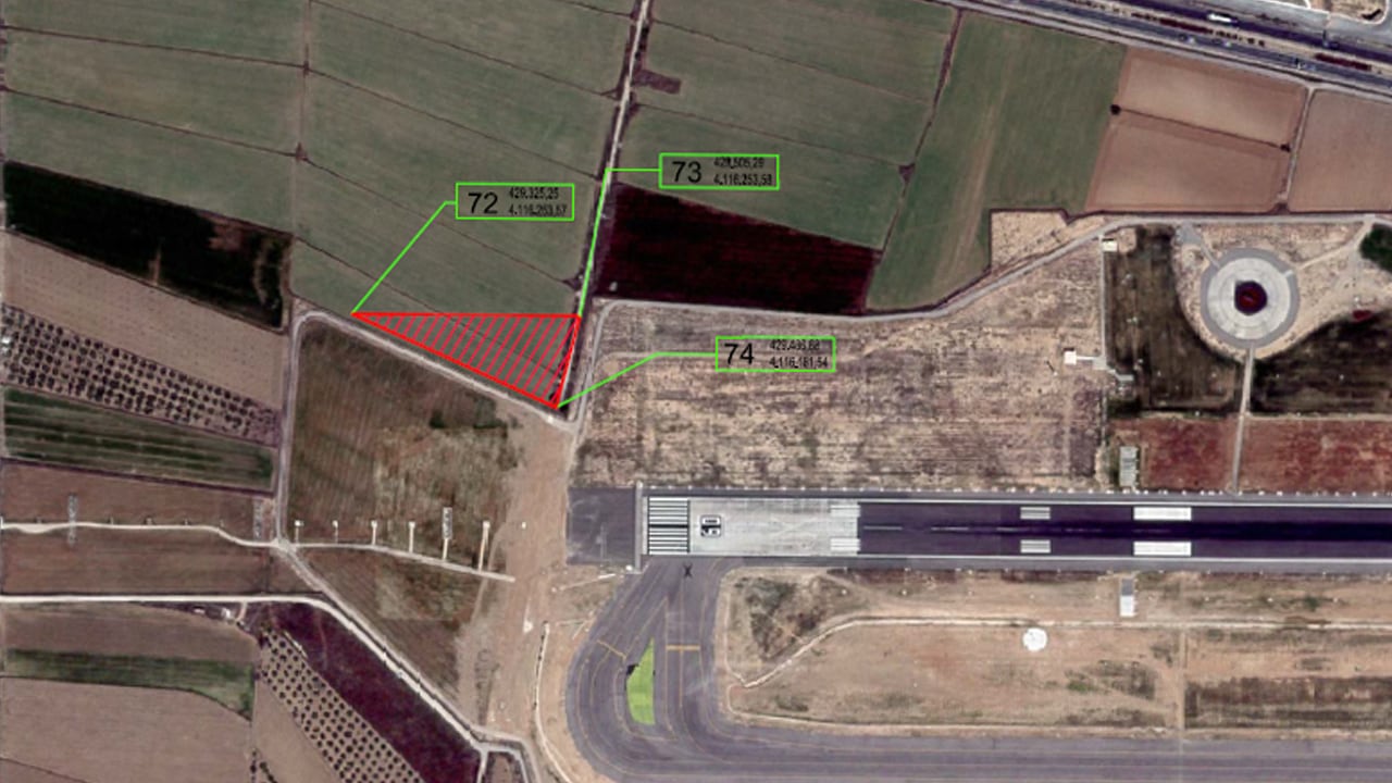 Plano de la necesaria de ampliación de la zona de seguridad en el extremo oeste de la pista del Aeropuerto de Granada-Jaén