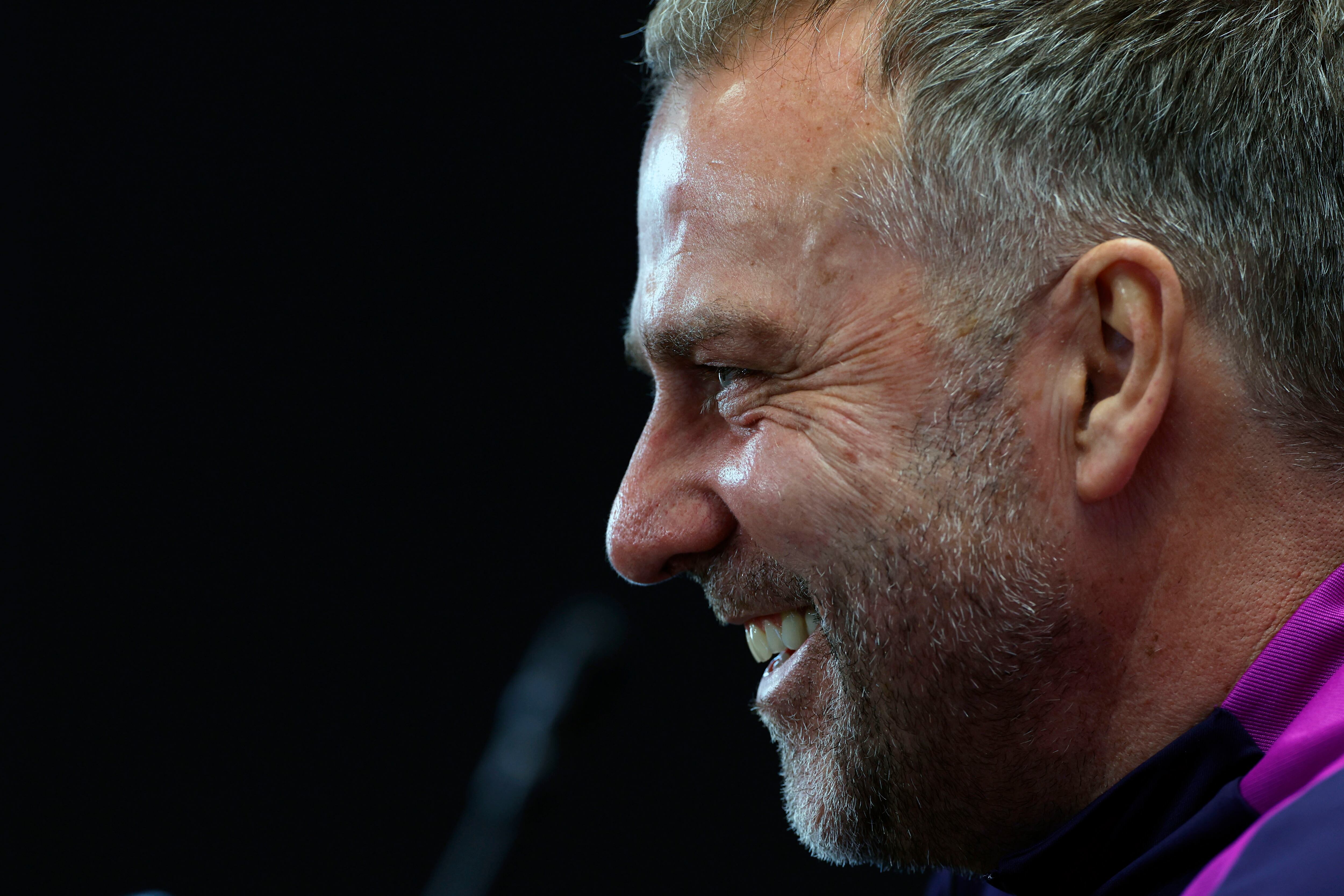 El entrenador del FC Barcelona, Hansi Flick, durante la rueda de prensa