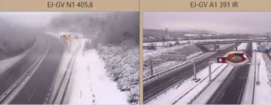 Cámaras de tráfico en las carreteras nevadas de Alava.