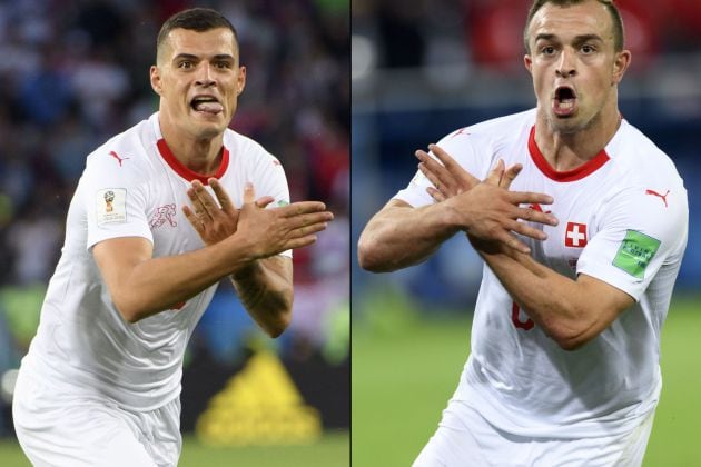 Las celebraciones de Granit Xhaka y Xherdan Shaqiri.