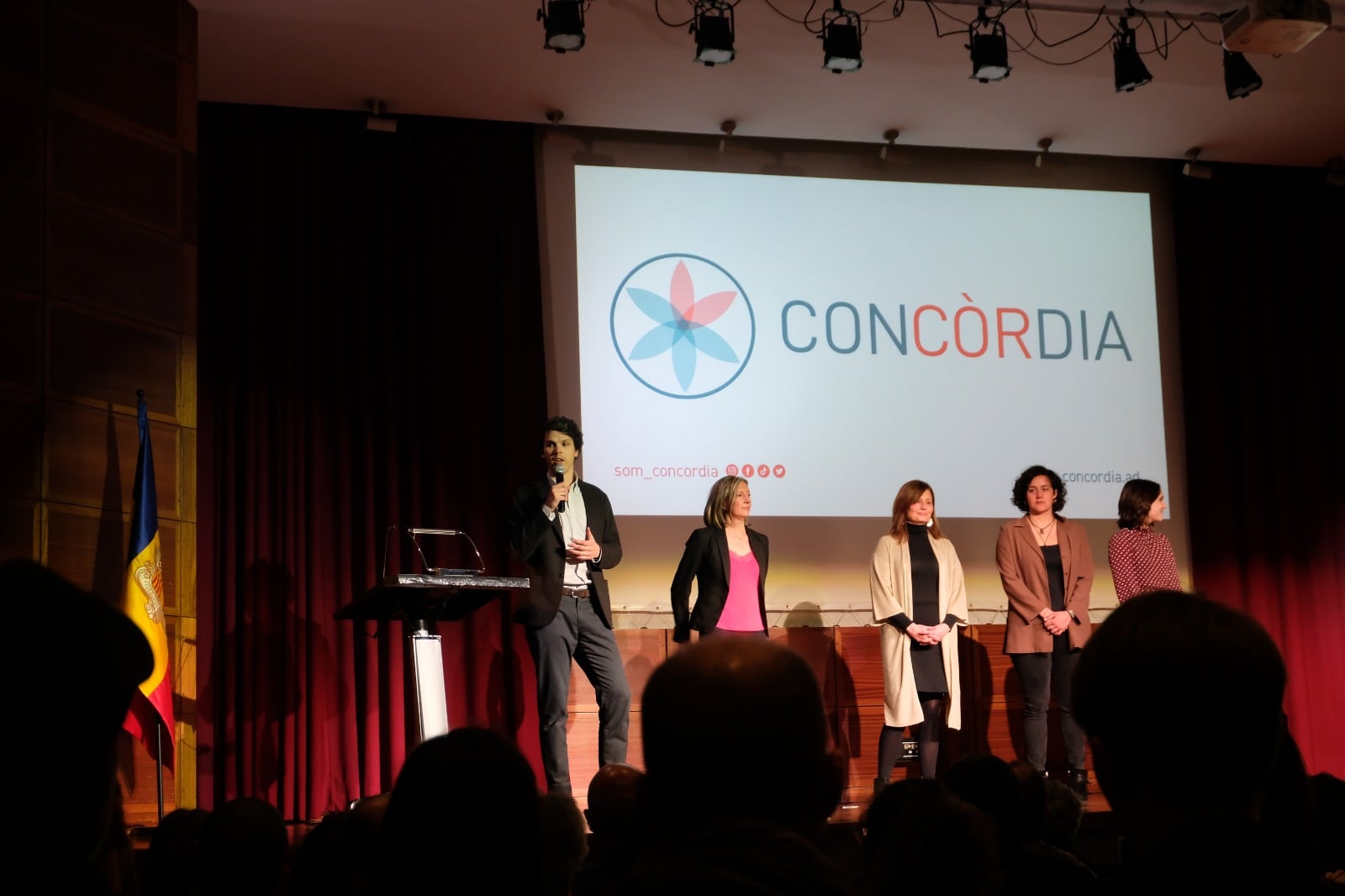 Acte de presentació de candidatures de Concòrdia, aquest dilluns a Escaldes-Engordany. A la imatge, els candidats territorials de la formació de Sant Julià de Lòria.