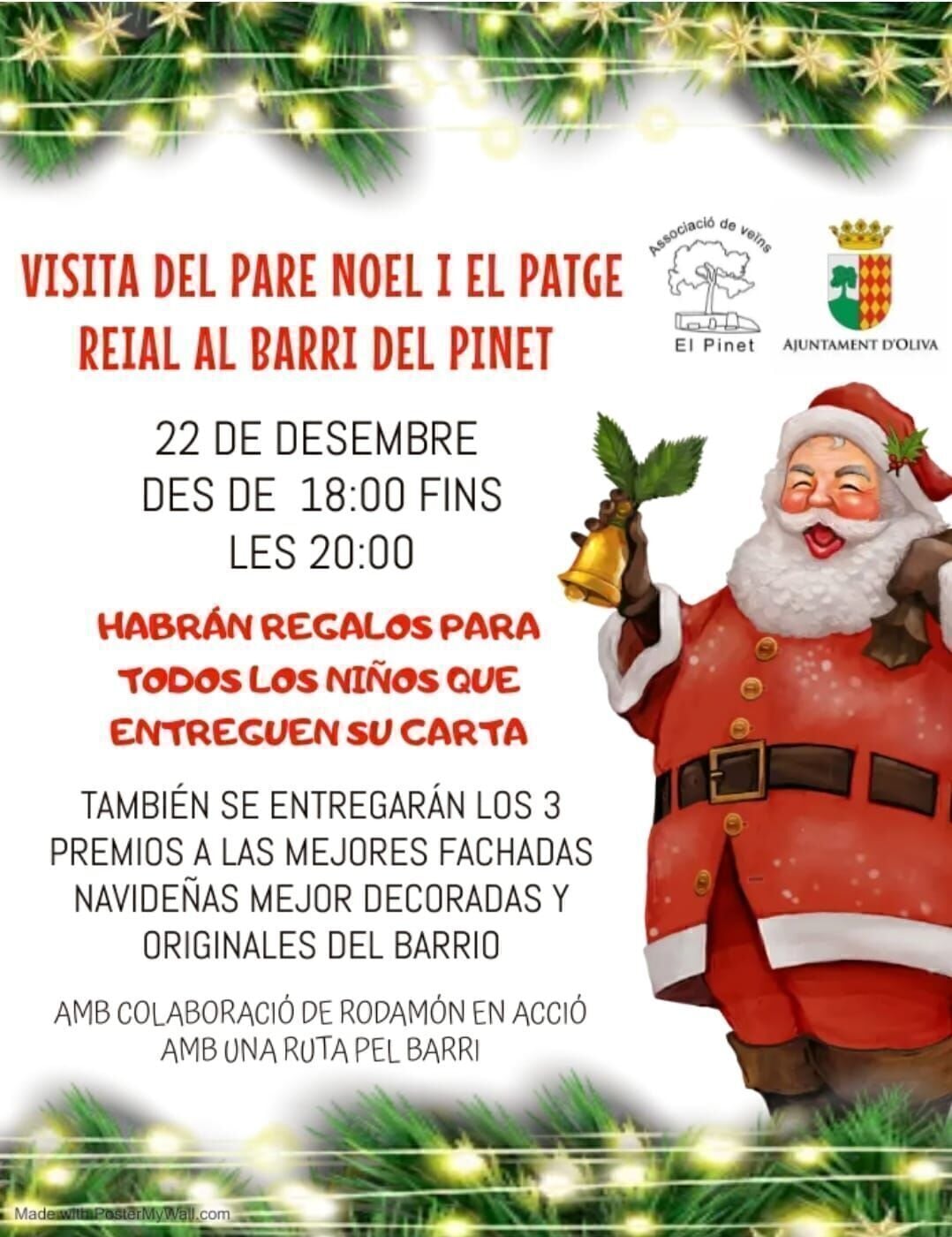 Cartel de la Visita del Papá Noel y el Paje Real al barrio del Pinet de Oliva