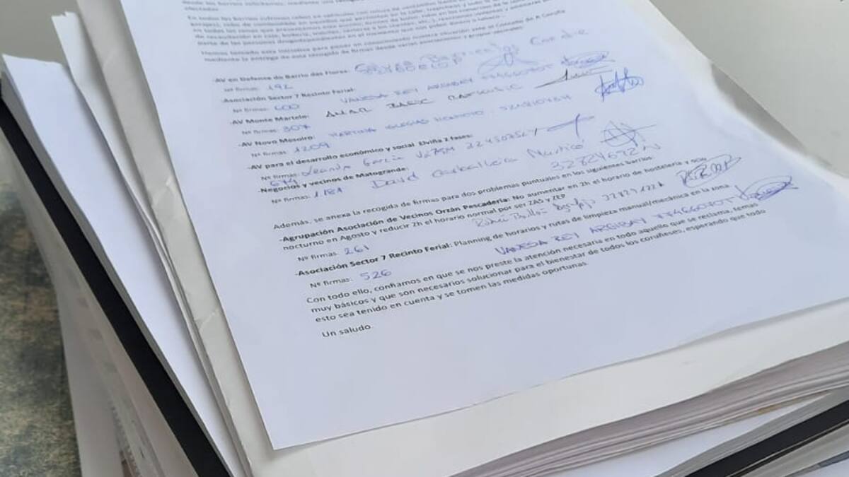Siete asociaciones de vecinos de A Coruña presentan cinco mil firmas para reclamar más policía y limpieza en los barrios