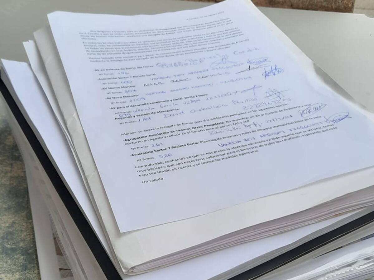 Siete asociaciones de vecinos de A Coruña presentan cinco mil firmas para reclamar más policía y limpieza en los barrios