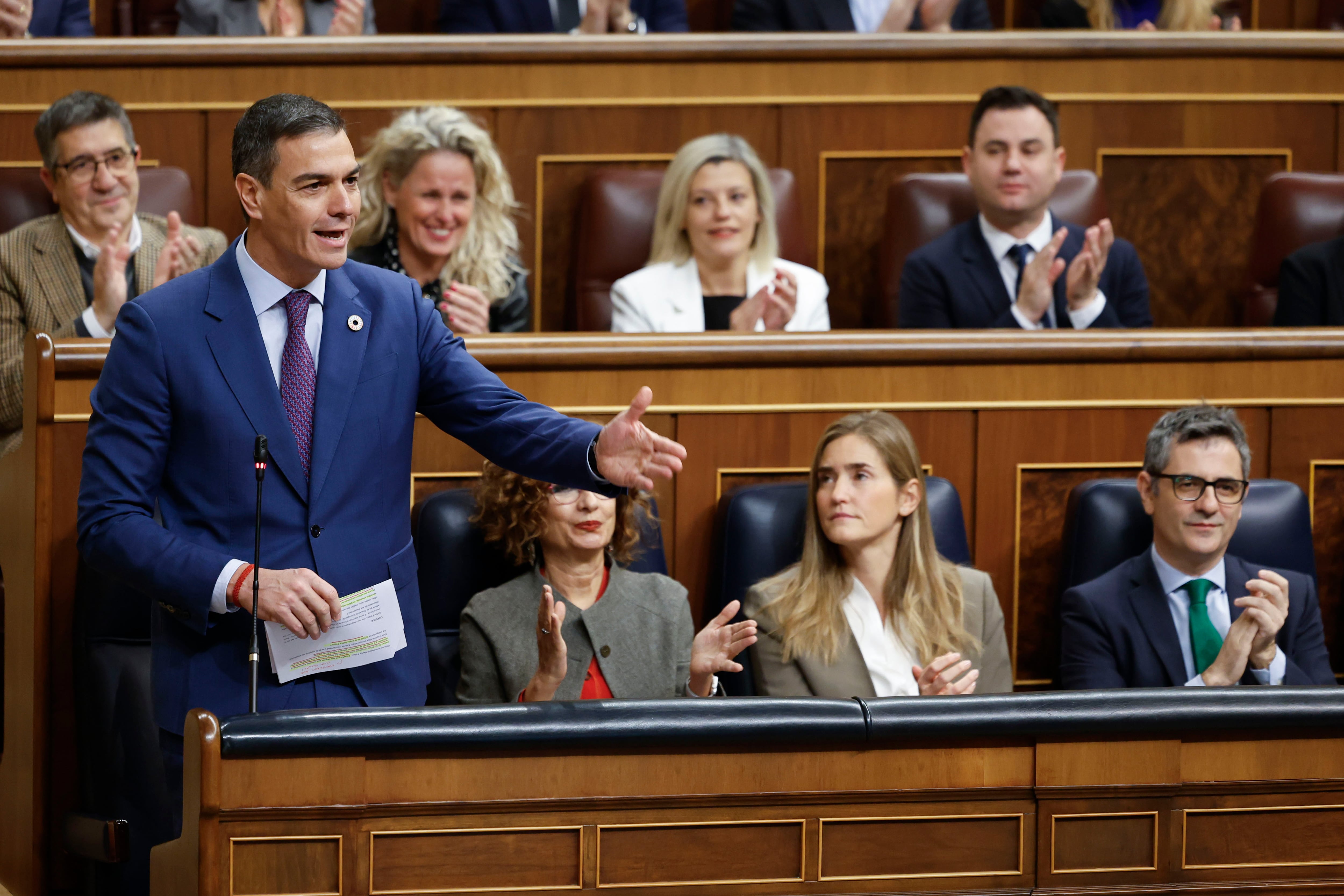 FOTODELDÍA MADRID, 11/12/2024.- El presidente del Gobierno, Pedro Sánchez, durante su intervención en la sesión de control al Ejecutivo que se celebra este miércoles en el Congreso. EFE/ Mariscal
