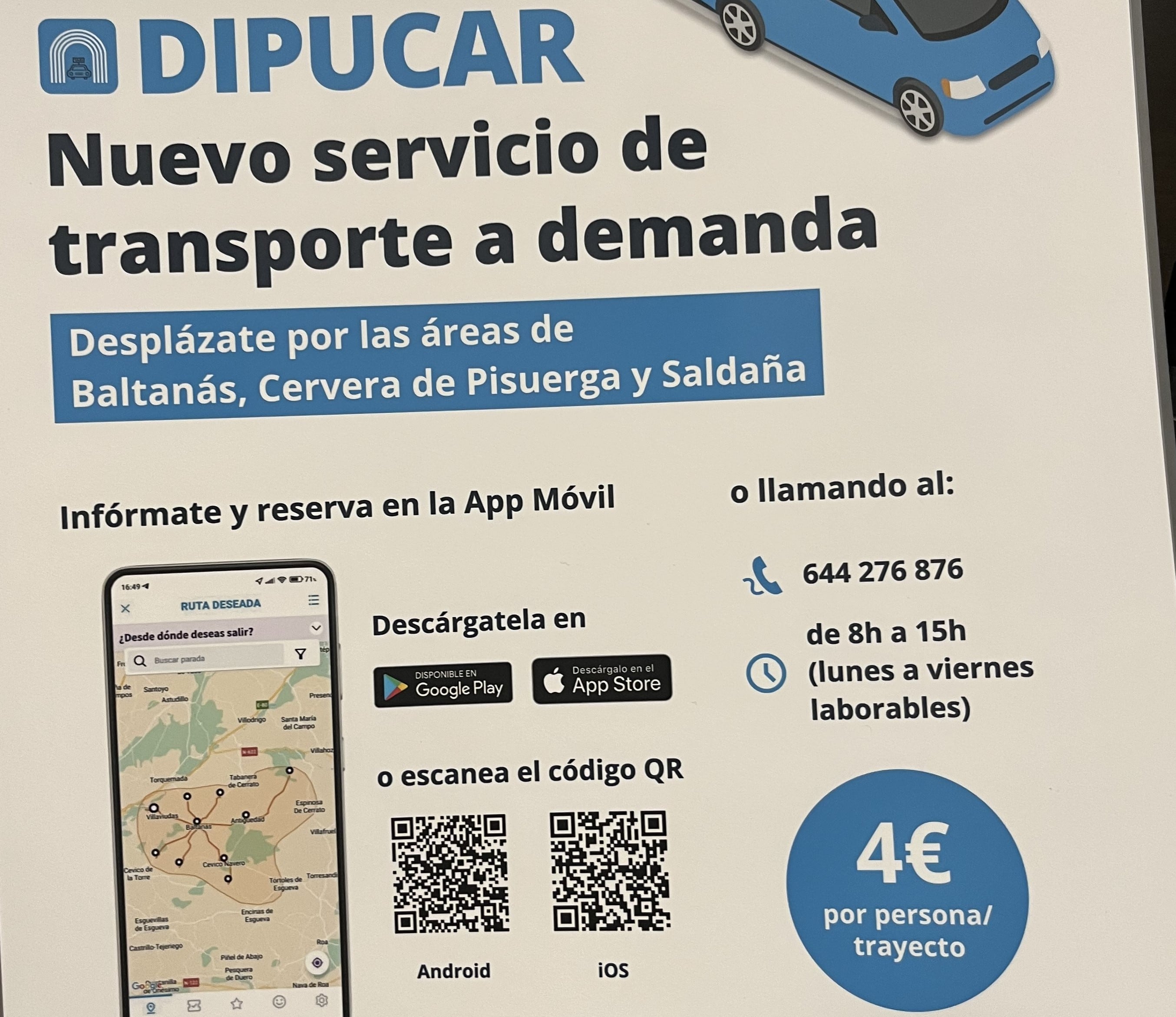 Nueva plataforma DIUPUCAR de transporte público a la demanda de la Diputación de Palencia