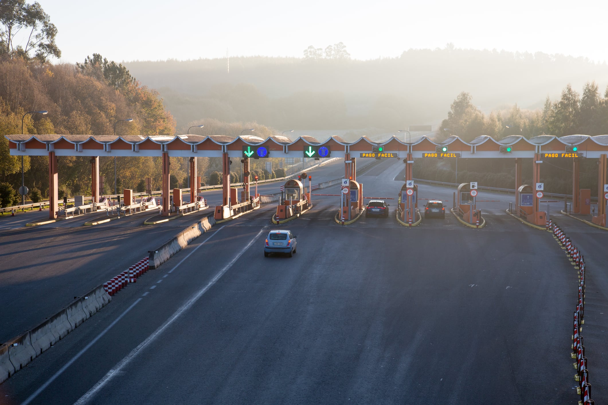 Highway toll gate in the Atlantic highway, Abegondo, A Coruna, Galicia, Spain