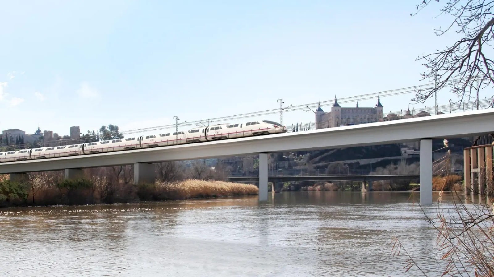 Recreación de los viaductos que se deben de construir para realizar la opción de &#039;Toledo Central&#039; para la llegada del AVE Madrid-Lisboa a Toledo