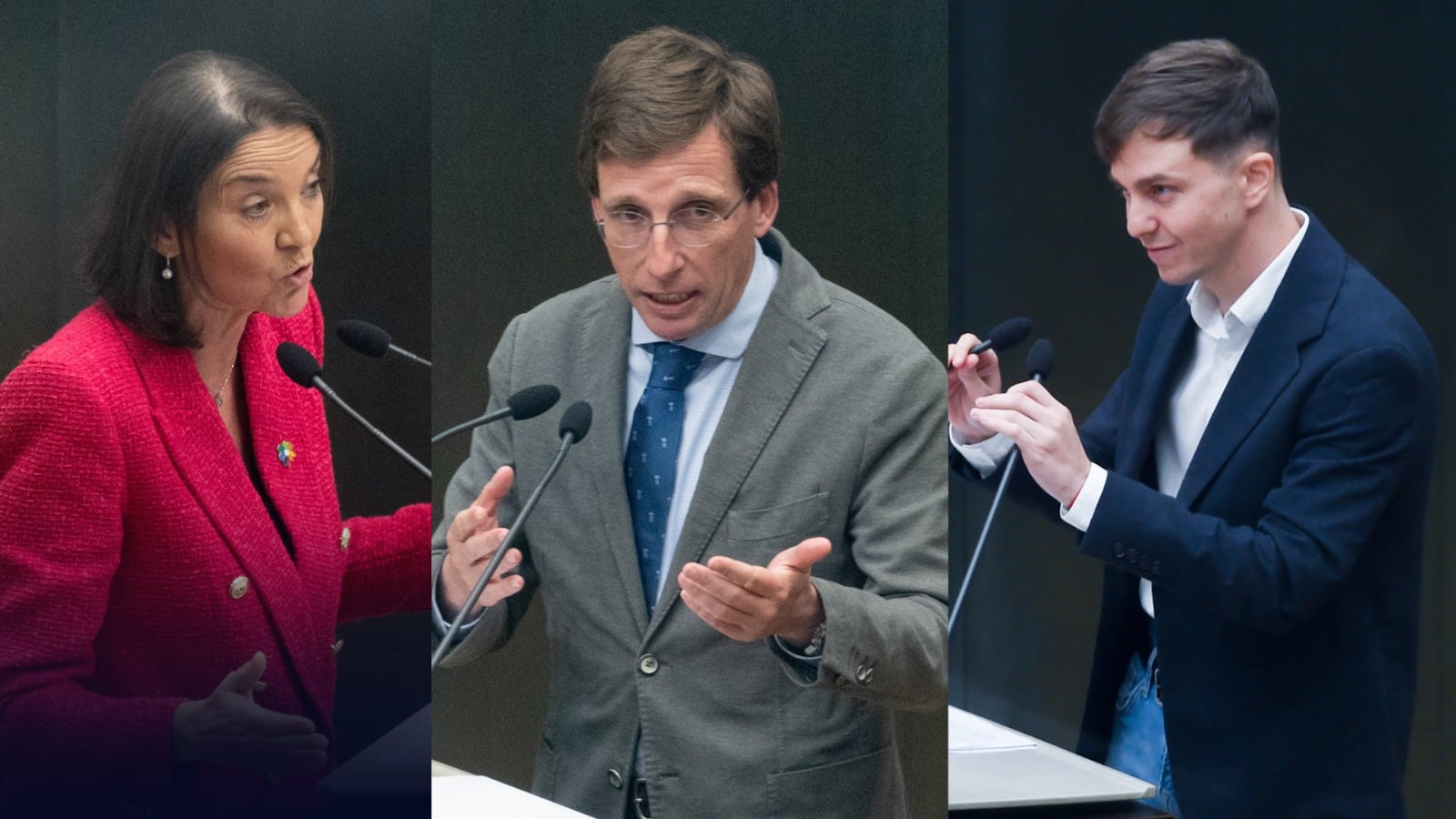 La portavoz socialista, Reyes Maroto, el alcalde de Madrid, José Luís Martínez Almeida y el portavoz en funciones de Más Madrid, Eduardo Rubiño en el pleno de Cibeles