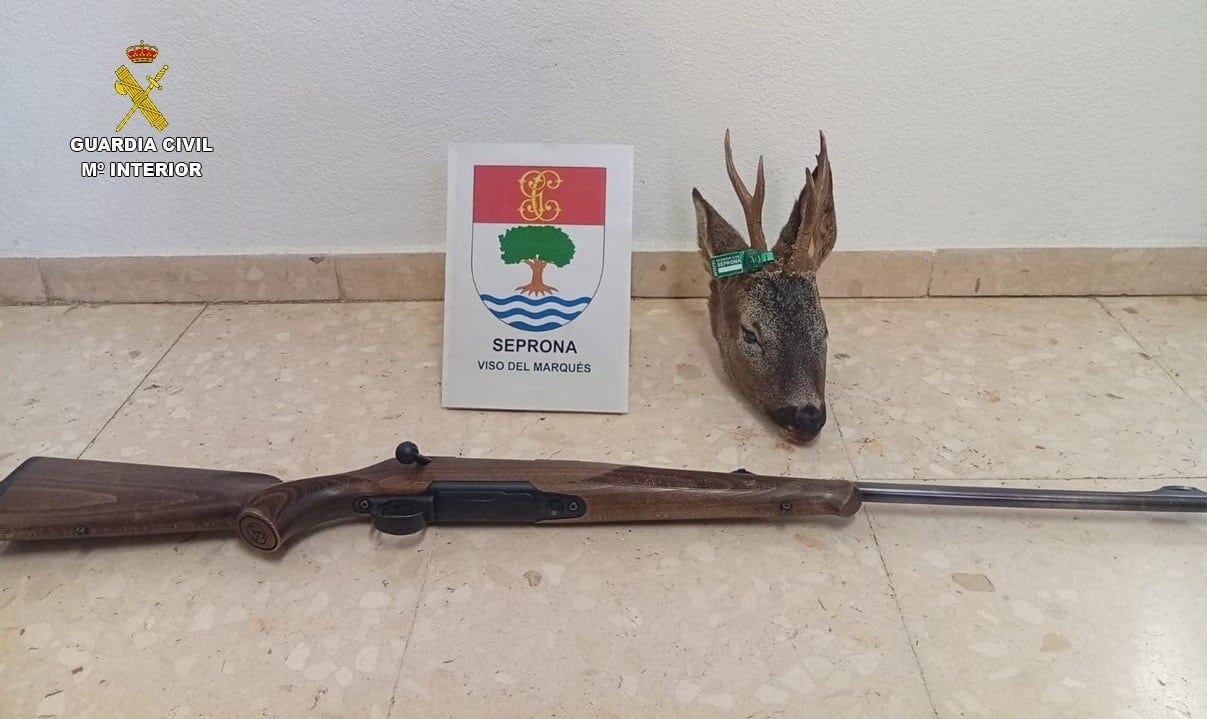 Imagen del trofeo y las armas que se le han incautado