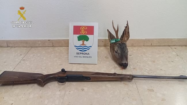 Imagen del trofeo y las armas que se le han incautado