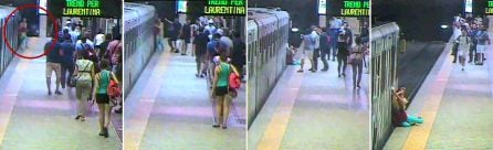 Secuencia de imágenes del momento en el que la mujer es arrastrada por el metro.