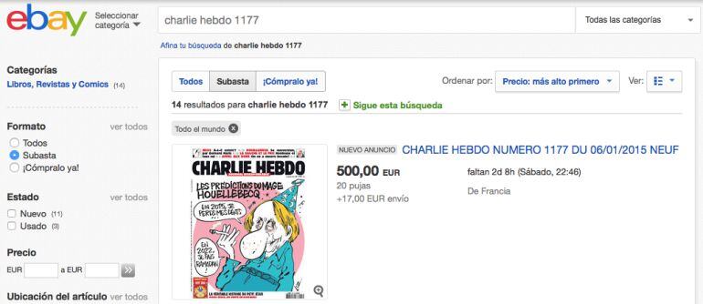 El número 177 de la revista ‘Charlie Hebdo’ se vende en eBay por cientos de euros