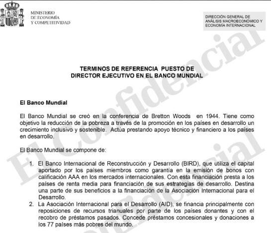 Términos de referencia del puesto de Director Ejecutivo en el Banco Mundial