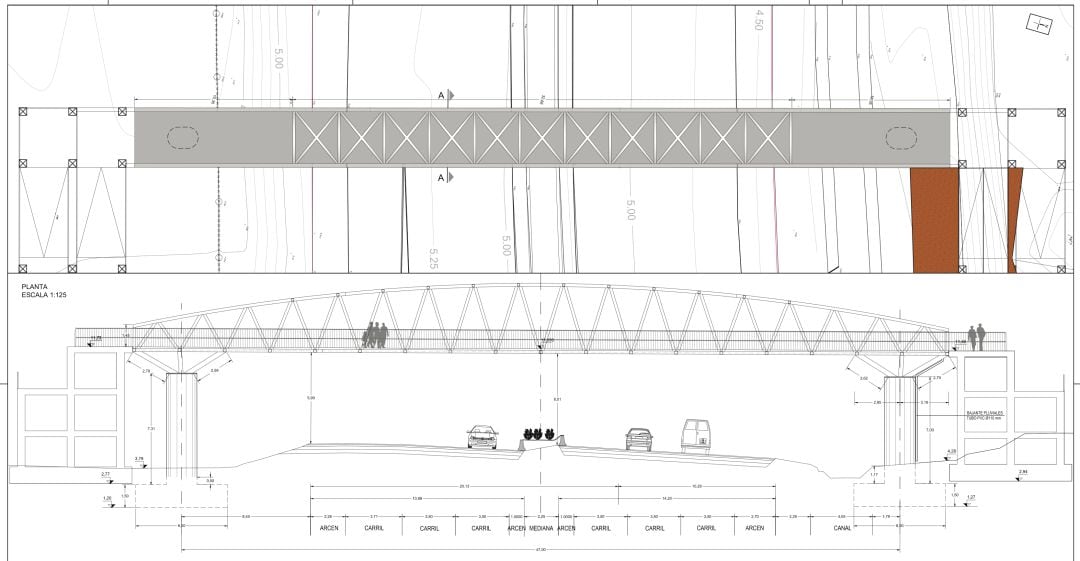 Plano de la  nueva pasarela peatonal 