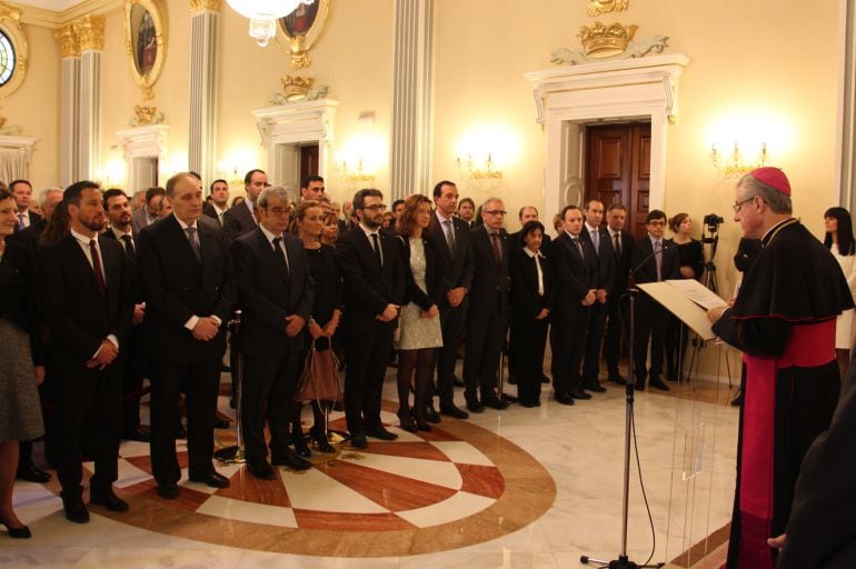 El copríncep episcopal i arquebisbe d'Urgell, Joan-Enric Vives, durant la tradicional recepció de Nadal