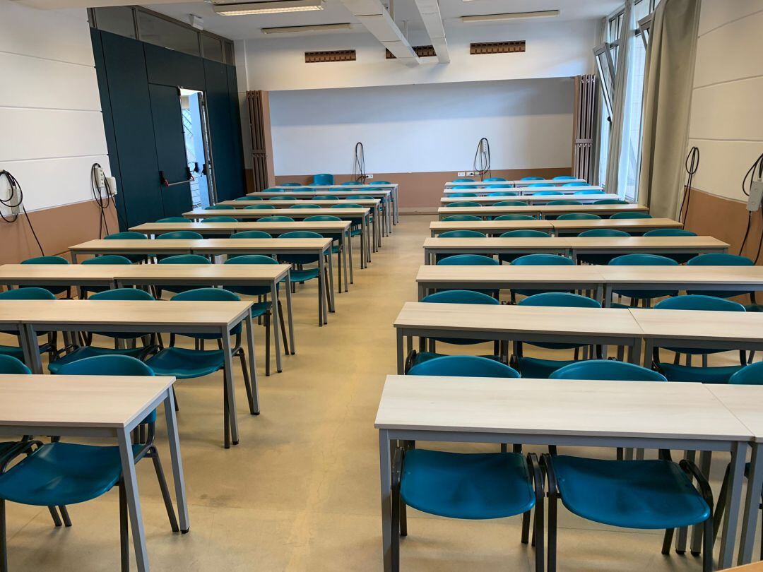 Un aula vacía en la ULL.