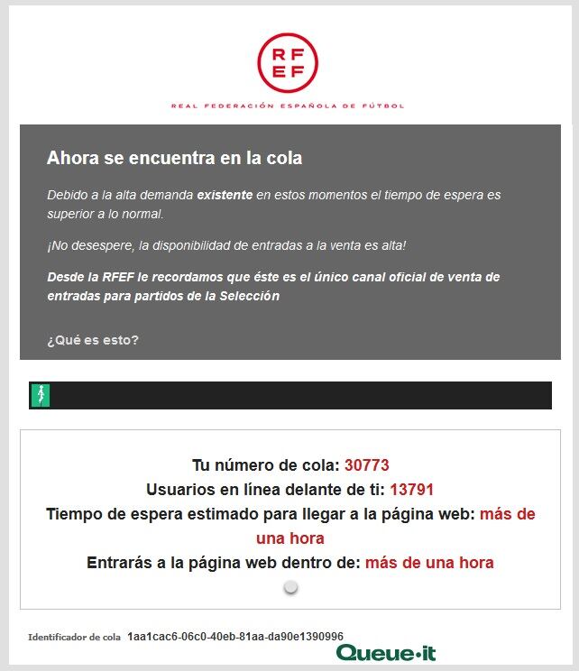 Imagen de la plataforma de venta de entradas para el España-Noruega