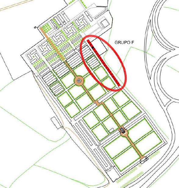 Plano de la reparación en la cubierta del nicho F  en el cementerio municipal.