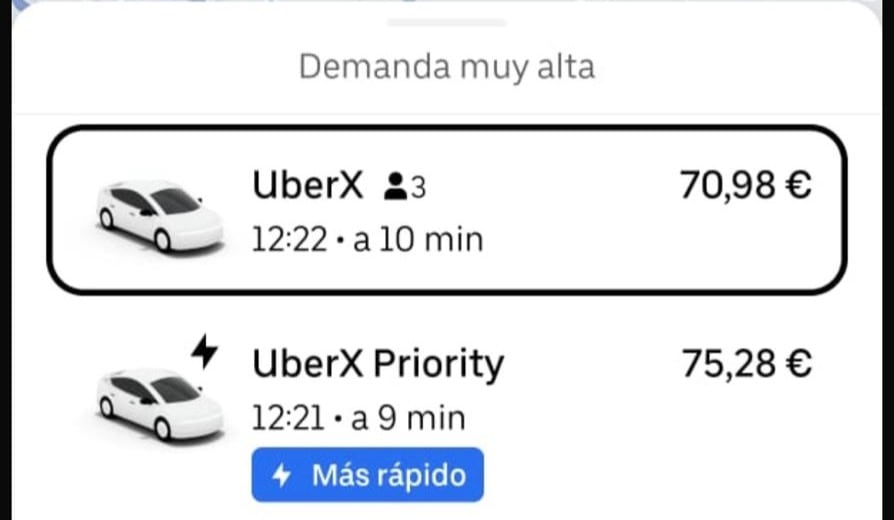 Los precios de Uber para ir de Bilbao al aeropuerto durante la manifestación de taxis en Bizkaia.