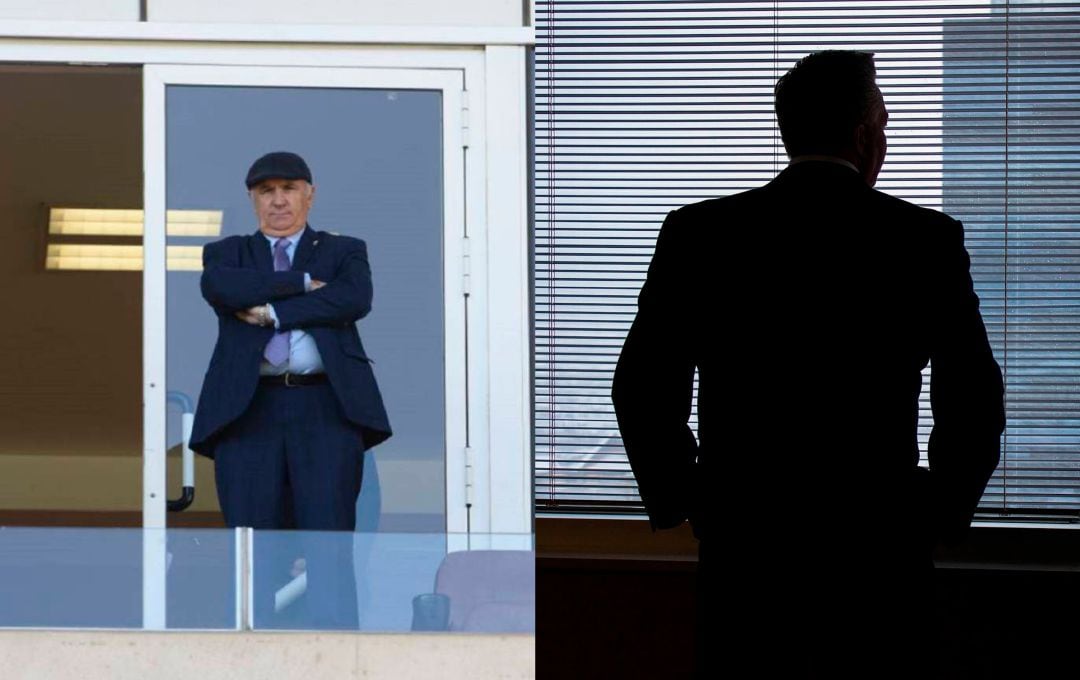 Alfonso García en el palco del Almería en una foto de archivo y una imagen genérica de un empresario