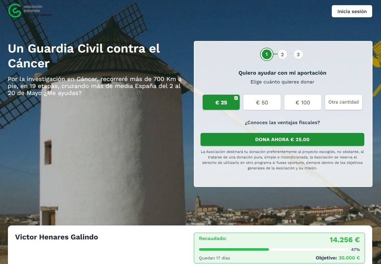 Captura de pantalla de la web donde se puede observar la forma de hacer aportaciones
