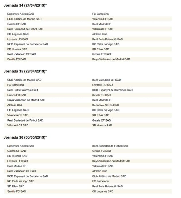Calendario completo de LaLiga