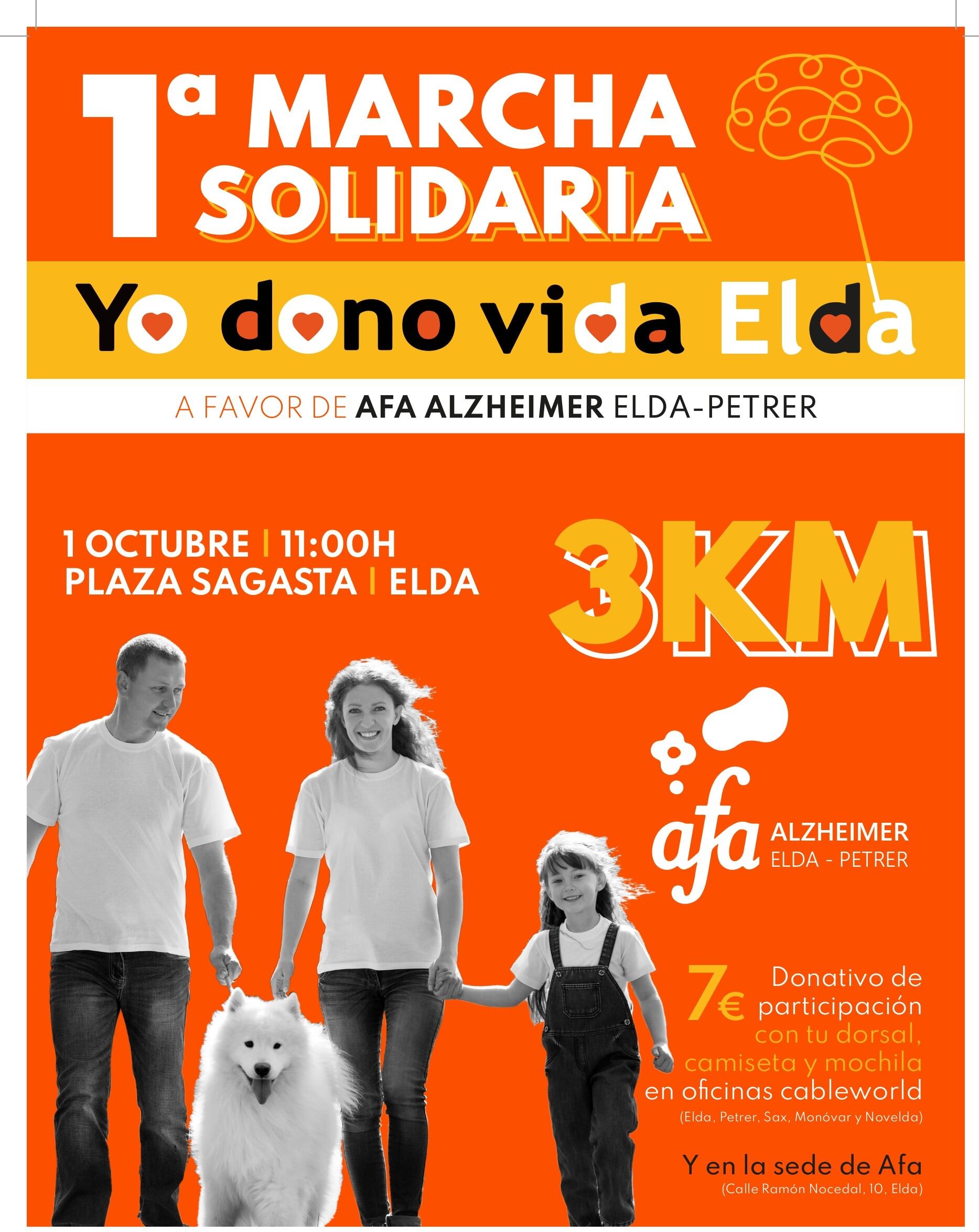 Esta marcha solidaria consistirá en un recorrido urbano de 3 km por los lugares más emblemáticos de Elda y comenzará a las 11 h. en la Plaza Sagasta.