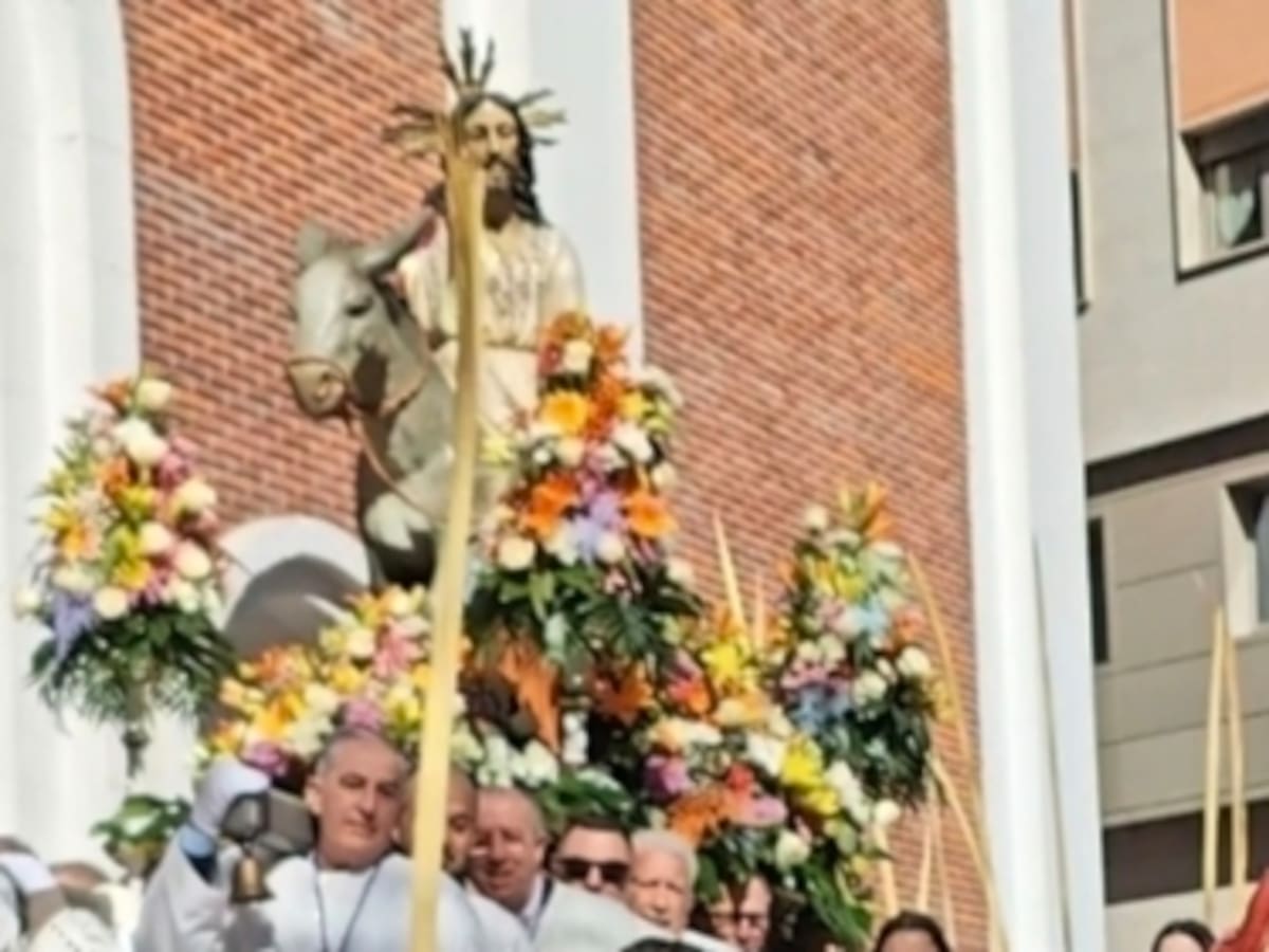 'La borriquilla' recorre el centro de Ponferrada entre palmas y ramos de laurel y olivo