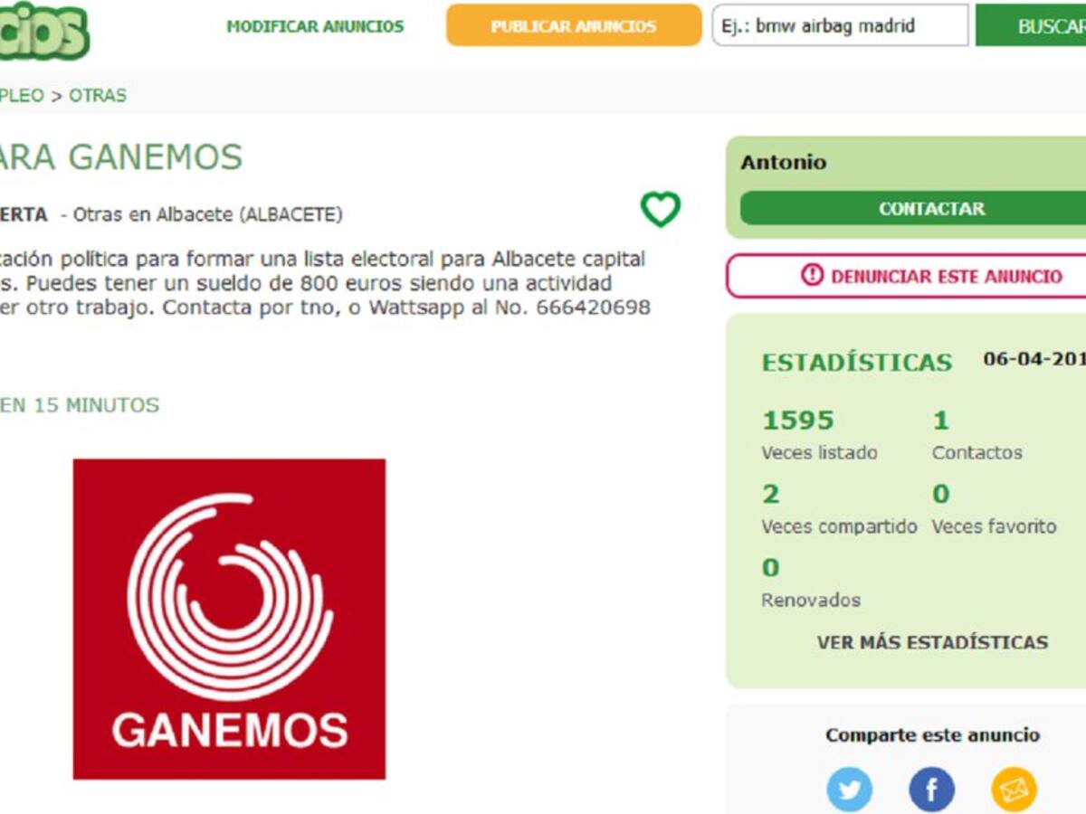 Ganemos se desmarca del anuncio en internet que busca concejales