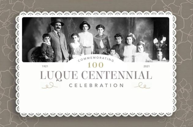 Invitación a la celebración del centenario con las imágenes de la familia Luque