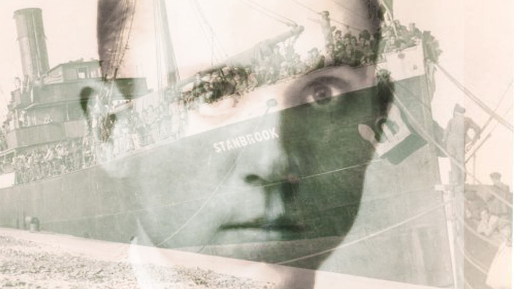 El poeta Miguel Hernández y, de fondo, el Stanbrook, el carguero del capitán Archibald Dickson, que rescató a 2.638 respublicanos en el puerto de Alicante (montaje fotográfico)